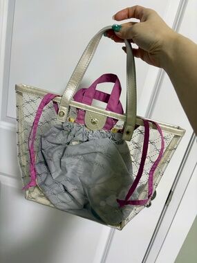 Clear small Tote Bag with Pink Accents and Silver Trim